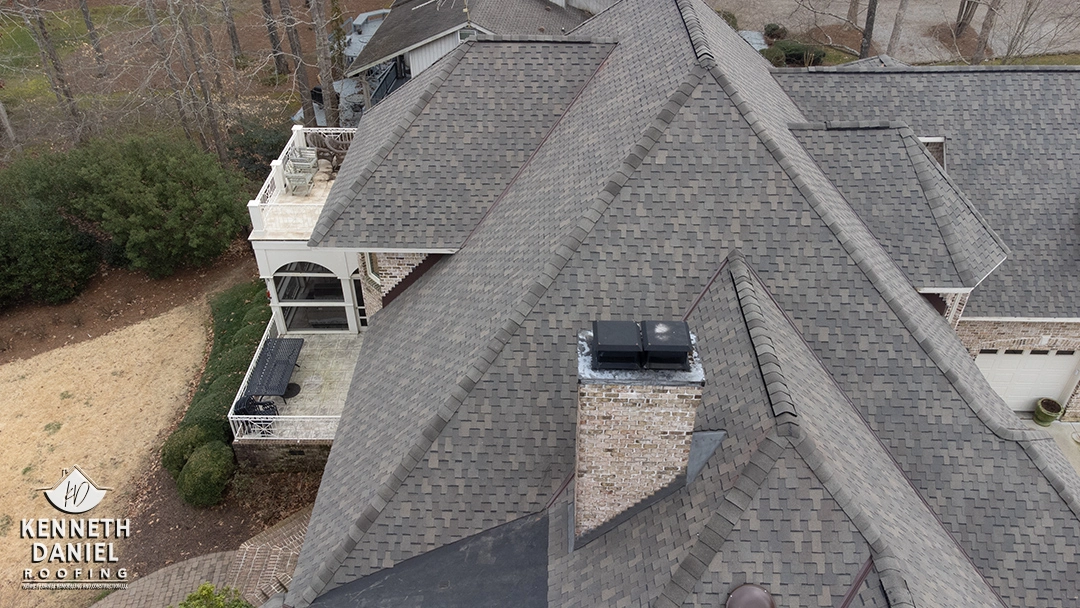 close up to gray shingle roof