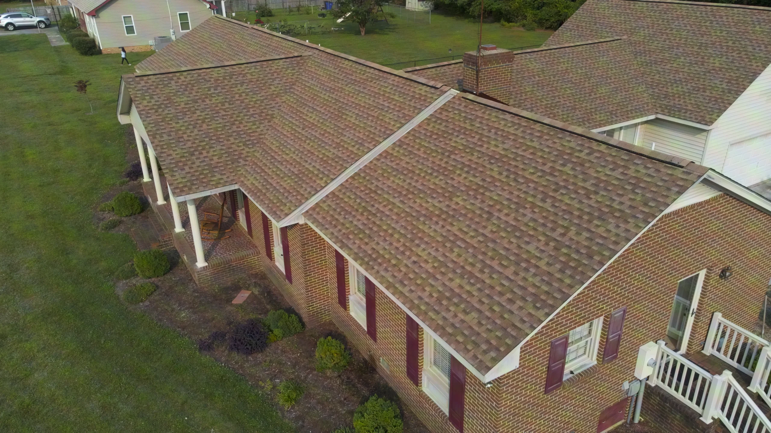 close up to storm damaged repaired roof