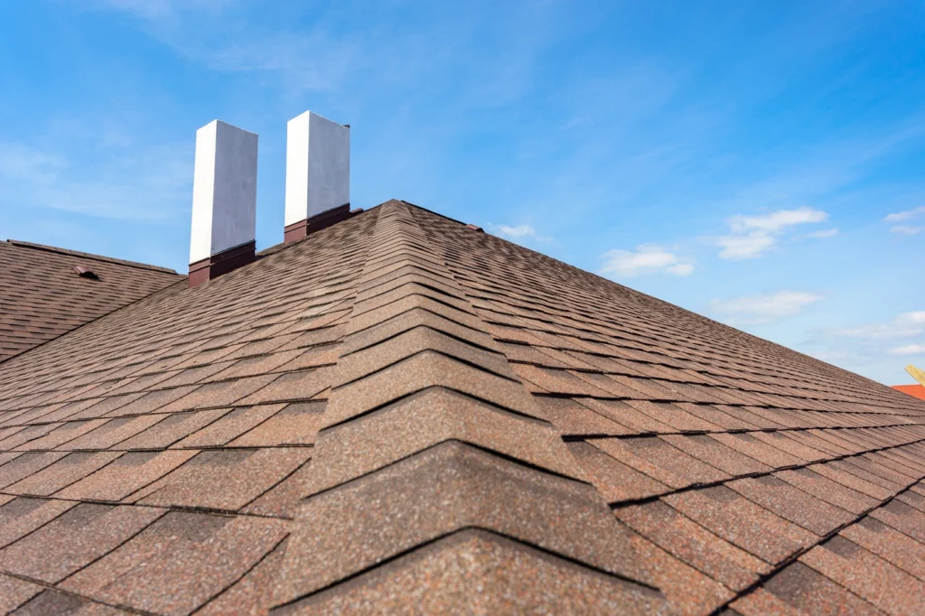 close up of brown gaf roof shingles with labor and product labor warranty