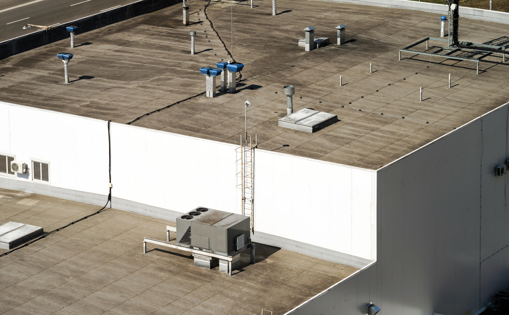 commercial roofing emporia va-arial view of a multi-level commercial roof