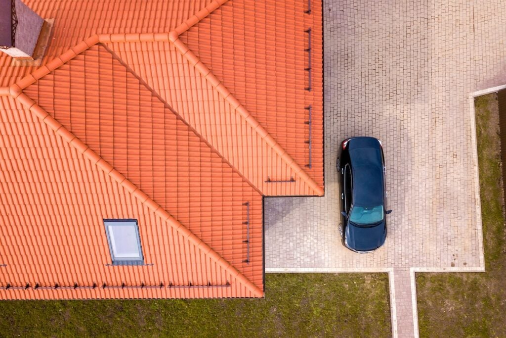 aerial view of metal tile roof