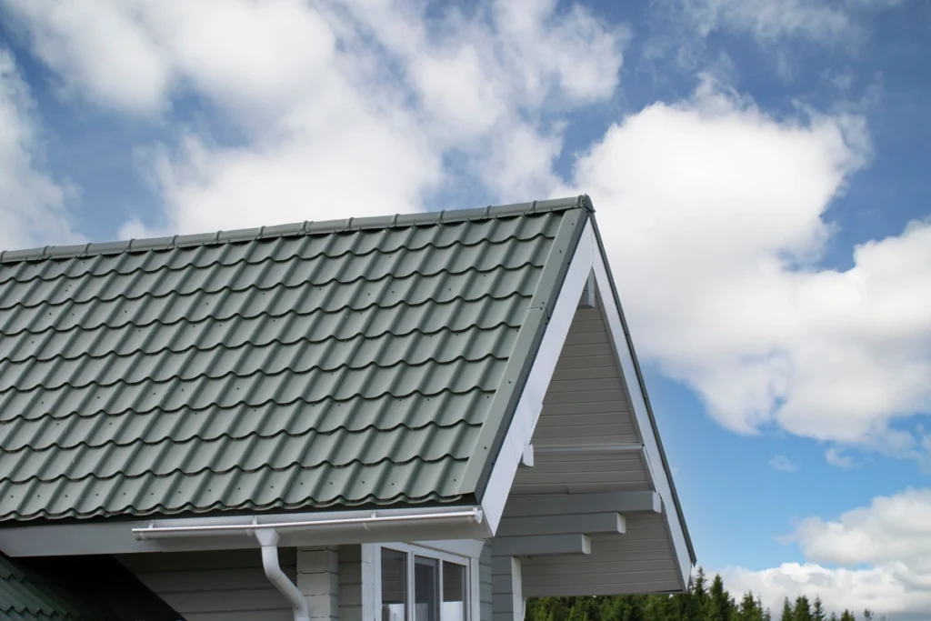 green metal roof pitched