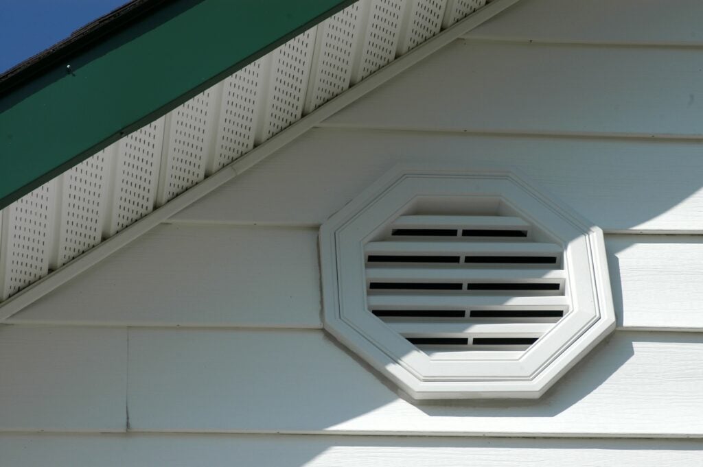 closeup of white vented soffit