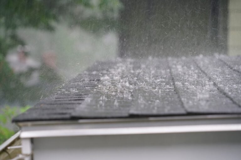 close up on storm rain on the roof