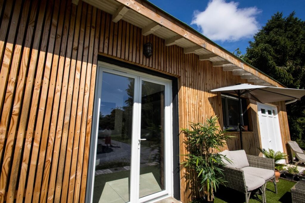 A new house with wooden siding
