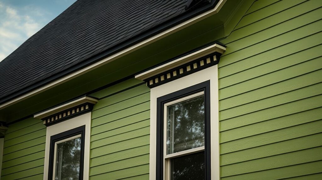 Close-up green texture vinyl siding for exterior roof or house wall