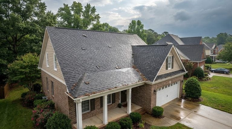 Midlothian roof problems after summer storms on residential asphalt shingle roof